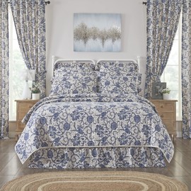 VHC Brands Dorset, Farmhouse Quilt Reversible Floral, King, Navy, 105x95