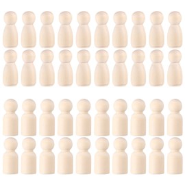 NUOBESTY Glue Sticks Bulk Wooden Peg Dolls Wooden Peg Figures Unfinished Natural Wooden Peg Dolls for DIY Painting Party Favors, 40pcs Miniature People Figurines Wooden Peg People Waldorf Doll