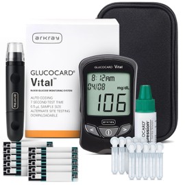 ARKRAY GLUCOCARD Vital Blood Glucose Meter Kit – Complete Glucose Monitoring System with Meter, 10 Test Strips, 10 Lancets, Control Solution, Lancing Device & Carrying Case