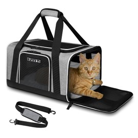 Petskd Pet Carrier 17x11x10.5 Delta American United Airline Approved, Pet Travel Carrier Bag for Small Cats and Dogs, Cat Soft Sided Carrier with Safety Lock Zippers, 5-Sided Breathable Mesh(Grey)