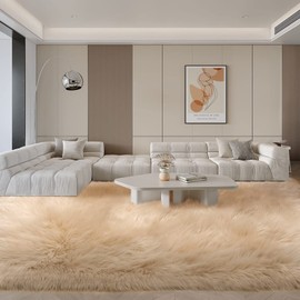 SERISSA Beige Faux Fur Rug 8x10 Feet, Fluffy Shaggy Area Rug Large Faux Sheepskin Fur Rugs Fuzzy Rug, Furry Throw Rug for Living Room, Bedroom, Nursery Room Decor (Rectangle, Beige)