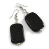 Black Glass Square Drop Earrings In Silver Tone - 60mm