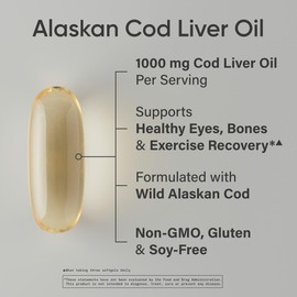 Sports Research® Omega-3 Wild Alaskan Cod Liver Oil 1000mg with Vitamins A (1000 IU) & D3 (400 IU) - Burpless, Bovine Free, Non-GMO, & MSC Certified Sustainable - 120 Softgels
