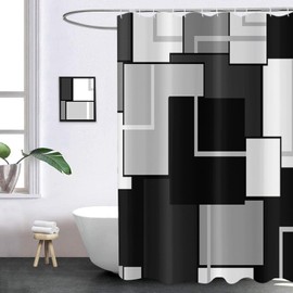 GCIREC Modern Black Shower Curtain, Black White Grey Abstract Geometric Aesthetics Bathroom Curtain for Men Bathtub Decor Waterproof Fabric Machine Washable with 12 Hooks