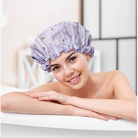 Bodylife Shower Cap Reusable Bath Cap Double Layered Waterproof Vintage Butterfly