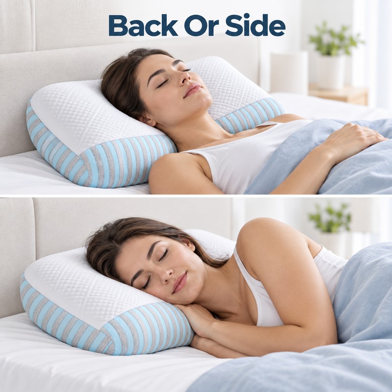 Contoured Bed Pillow for Neck Support – Washable Microfiber-Filled Pillow