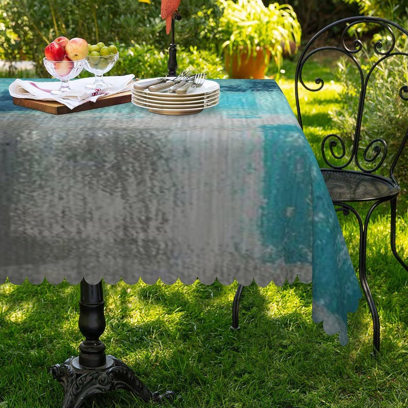 Leyiyi Oil Painting Rectangle Tablecloth Teal Grey Waterproof Tablecloth Modern