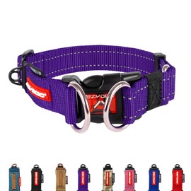EzyDog Double Up Dog Collar - Reflective Dog Collar Medium with ID Tag D-Ring, For Small, Medium & Large Dogs - Supreme Comfort with Soft & Strong Nylon Webbing - Purple