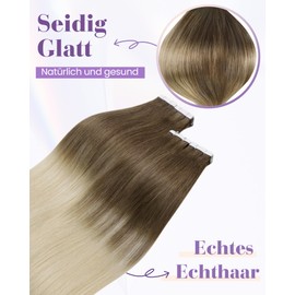 LaaVoo Tape-In Extensions Real Hair Balayage Blonde Real Hair Extensions Tape Light Brown Ombre Blonde Hair Extensions Real Hair Extensions Tape in Remy Human Hair 50 g 20 Pieces 40 cm #8/59