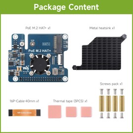 Waveshare PCIe to M.2 HAT+ Adapter with PoE Compatible with Raspberry Pi 5, Supports NVMe Drive Protocol 2230/2242 M.2 Solid State Drive and 802.3af/at Network Standard, High-Speed Reading/Writing