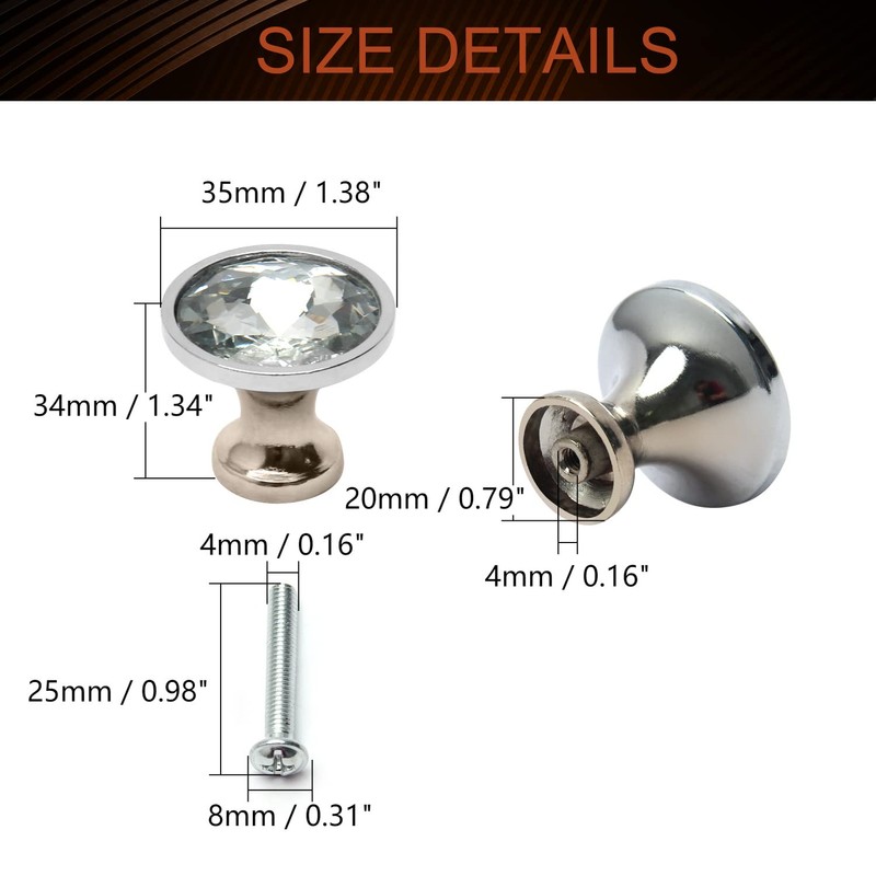 MroMax 6Pcs 30mm Bling Faux Crystal Dresser Door Pull Handle