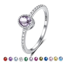 Adorable June Birthstone Stackable Rings for Girls: Sterling Silver Purple Women Stacking Ring Promise Ring Size 4 for Teens Daughter Friend - Christmas Anniversary Birthday Gifts Jewelry