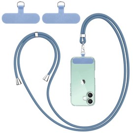 WOOZ Phone Lanyard Strap with 2 Tether Tab, Adjustable Nylon Neck Strap Necklace Phone Compatible with Most Smartphones Grey blue