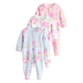 NEXT Floral Cotton Rompers, Pack of 3, pink