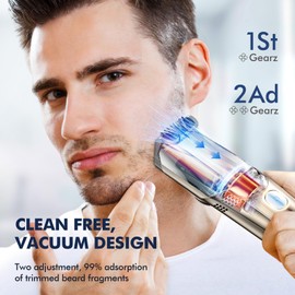 VivaEase Vacuum Beard Trimmer for Men, Upgrade Adjustable Length with 2 Comb, Electric Vacuum Trimmer for Beard, Mustache and Stubble, Waterproof and Rinses Easy, High Precision Blades for Skin fit