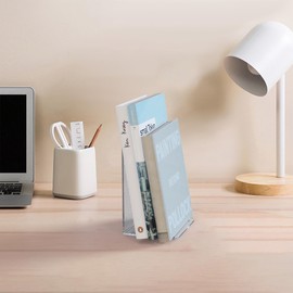 Lulonpon 8 Pieces Book Ends, Bookends, Books End for Shelves, Plastic Books End for Heavy Books, Clear Bookends, Acrylic Book Ends for School, Library, Desktop Organizer and Book Shelves