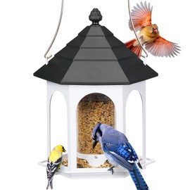 Kingsyard Metal Bird Feeder for Outdoors Hanging, 3 lbs Seed Feeder, Wild Bird Feeders for Garden Cardinal Finch Bluebird, Easy to Fill & Clean, White