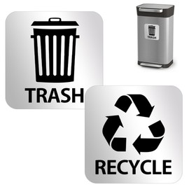 Bueake Pack of 16 Recycle Sticker for Trash Bins self Adhesive Vinyl for Kitchen, Home or Office Refuse Bin, Indoor/Outdoor use (Silver)