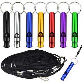 Aluminum Alloy Survival Whistle, Extra Loud Aluminum Whistle with 7 Lanyards for Training, Sports, Referee, Hiking, Camping, 7 Pieces