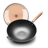 WANGYUANJI 14.2-Inch Pure Iron Wok with Lid, Flat-Bottom Uncoated Stir-Fry