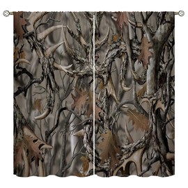 Wusihorld Camo Real Tree Blackout Curtains for Home Decor,Realistic Forest Camouflage Rod Pocket Thermal Insulated Drapes Darkening Window Curtain for Girls Boy Bedroom Living Room 55 x 63 Inch