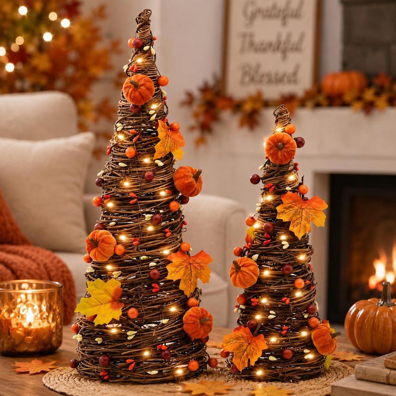 Lighted Fall Table Tree, Pumpkin Tabletop Decor for Thanksgiving Home
