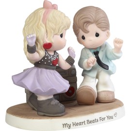 Precious Moments Couple Listening to Music 192011 My Heart Beats for You Bisque Porcelain Figurine, Multi
