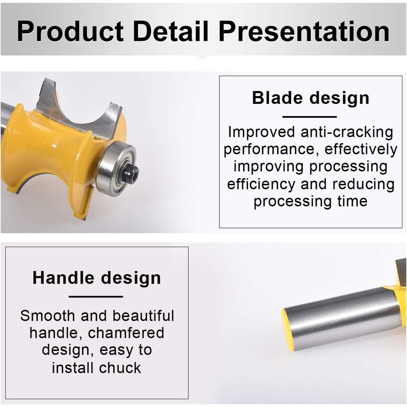 HOHXEN 1/2'' Shank Bullnose Router Bit,3/4'' Dia Half Round Blade,for