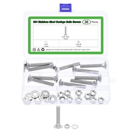 sourcing map 10 Set Carriage Bolts and Nuts Kit, 5/16"-18x2" Stainless Steel 304 Round Head Square Neck Carriage Bolts Screws and Hex Nuts and Flat Washers - Silver