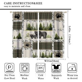 SENRUEGT Vintage Bear Country Bedroom Window Curtains, Woodland Wildlife Paw Print Dried Branches Patchwork Print Curtains 42x45 Inch,Green-5
