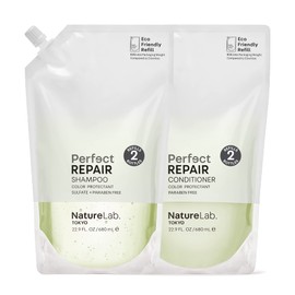 NATURELAB. TOKYO Perfect Repair Shampoo & Conditioner: Eco-Friendly Refill Pouch Duo: Replenish and Restore Damaged, Color Treated Hair and Strengthen New Hair I 22.9 FL OZ Each | $46 VALUE