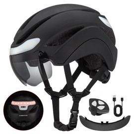 AUMENTAR Bicycle Helmet, Remote Control Smart Bike Helmet for Adults Men Women with Front and Rear LED Turn Signals, Magnetic Visor & Goggles, CPSC/CE Certified Cycling Helmet Matte Black