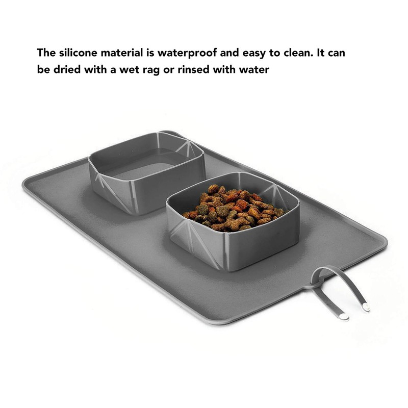 Silicone Double Bowl Dog Mat Foldable Anti Slip Pet Food