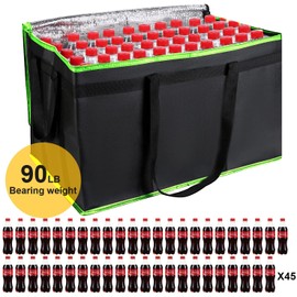 XXXL-Large Insulated Grocery Shopping Bags, Green, Reusable Bag,Thermal Zipper,Collapsible,Tote,Cooler,Food Transport hot and Cold,Camping,Recycled Material delivery Groceries