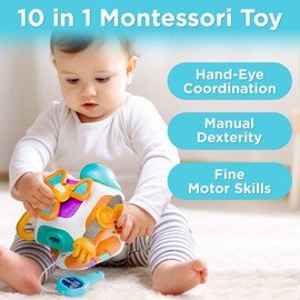 iPlay, iLearn Baby Busy Board Cube, Montessori Sensory Toys for Toddler 1-3, Infant Carseat Plane Travel Toy, Educational Learning Activities, Baby Birthday Gift 6 9 12 18 Months 1 2 Year Old Boy Girl