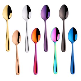 FUZVOL 8 Pcs Teaspoons Set 5.5 Inch/14 CM Colorful Tea Spoons Stainless Steel Cappuccino Espresso Dessert Spoons Small Coloured Coffee Spoons for Restaurant Bar Kitchen