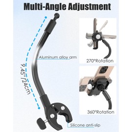 Charchendo Wheelchair & Stroller Phone Holder with Flexible Gooseneck Arm, Secure Non-Slip Handlebar Mount Clamp, Fit 16 15 14 13 12 Pro Plus Max Mini and 4-7" Phones with Thick Cases