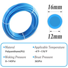 MSAEIQUN Pneumatic Tubing Blue Polyurethane PU Air Hose Pipe Tube Kit 16mm OD 12mm ID 10 Meter 32.8ft for Air Line or Fluid Transfer (16mm x 10M)
