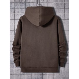 SOLY HUX Men's Graphic Zip Up Hoodies Streetwear Jacket Letter Print Long Sleeve Sweatshirt with Pocket Chocolate Brown Figure M