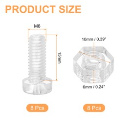 uxcell 8Set Clear Acrylic Screws Kit, M6 x 15mm Round Head Phillips Bolts with Hex Nuts, Bolts and Nuts Kit for Machine Accessories Electronic Equipment DIY Crafts