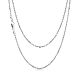 Porment Italy S925 Sterling Silver Rope Chain Necklace for Women, Simple Sturdy 2mm Solid Sterling Silver for Women Men Jewelry Gifts 18"