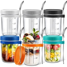 MUZENS 6 Pack Recipientes de Avena,Tarros de Vidrio con Tapa Hermética y Cuchara, Tarros de Avena de Vidrio de 350ML, Oats Containers para Tarros...  