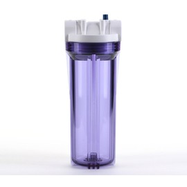 Hydronix HF3-10CLWH12PR, 10" Clear Housing with White Rib Cap For RO & Filtration Systems, 1/2" Ports with Relief Button