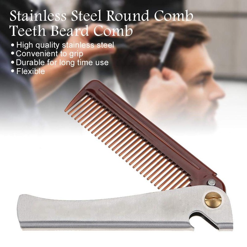 Stainless Steel Beard Comb, Portable Folding Pocket Moustache Comb for