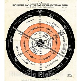 Historic 1920 Wall Map - New Correct map of The Flat Surface, Stationary Earth 39in x 44in