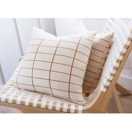 Lumi Living 100% Soft Cotton Knitted Modern Geometric Burnt Orange Grid Design Throw Pillow Cover (Medium Grid 18x18)