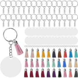 30 Set Acrylic Keychain Blanks Kit, Circles Key Chain Making Kit Tassel Set with Jump Rings for DIY Keychain Crafting Hand Painted