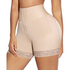 FeelinGirl Body Shaper for Women Tummy Control Butt Lifting Shorts Lace Shapewear Underwear Shorts Thigh Slimmer Beige