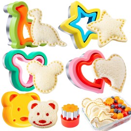 Cortadores de Galletas 6 Piezas, Kimfead Cortadores de Sandwich, Moldes de Galletas Acero Inoxidable, Dinosaurio Mouse Corazón Estrella Oso