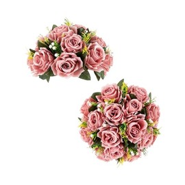 BLOSMON Centro de mesa de mesa de flores rosas artificiales: 2 bolas de flores artificiales para mesa de comedor de boda, arreglo floral de seda falsa para decoración de eventos en casa